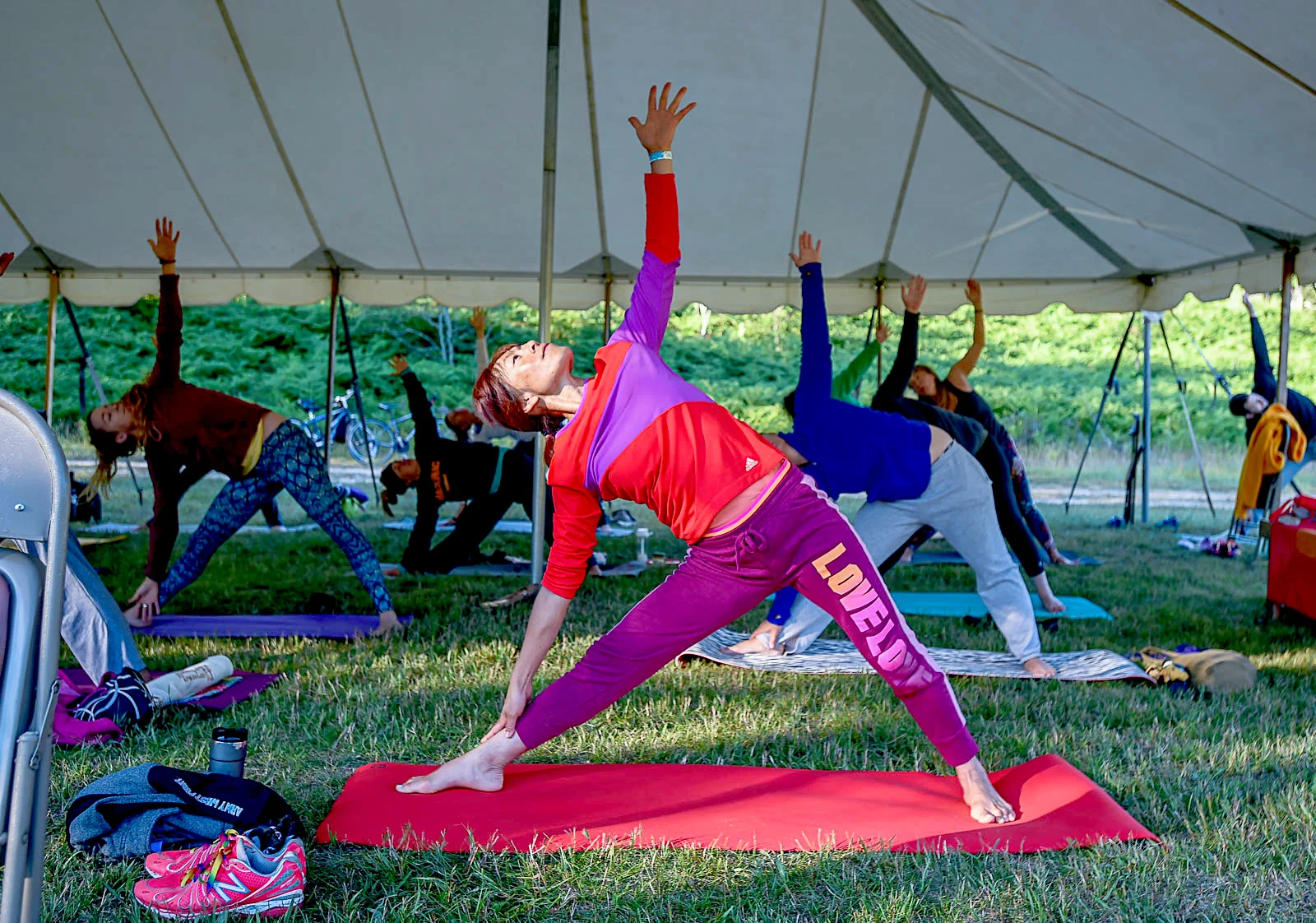 Ria Nieboer leads an Open Heart Power Yoga class in the Yoga Tent at YogaFest 2017.