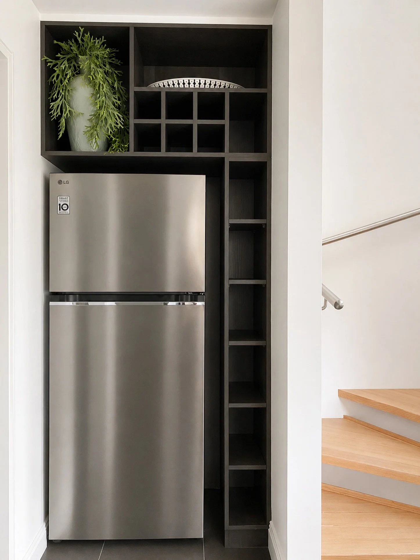 Project review.
A previously unposted image prompted me to take a look back at some of the decisions that shaped how some of the spaces worked &mdash; the fridge being one of them.

The fridge was originally located within the kitchen run, taking up 