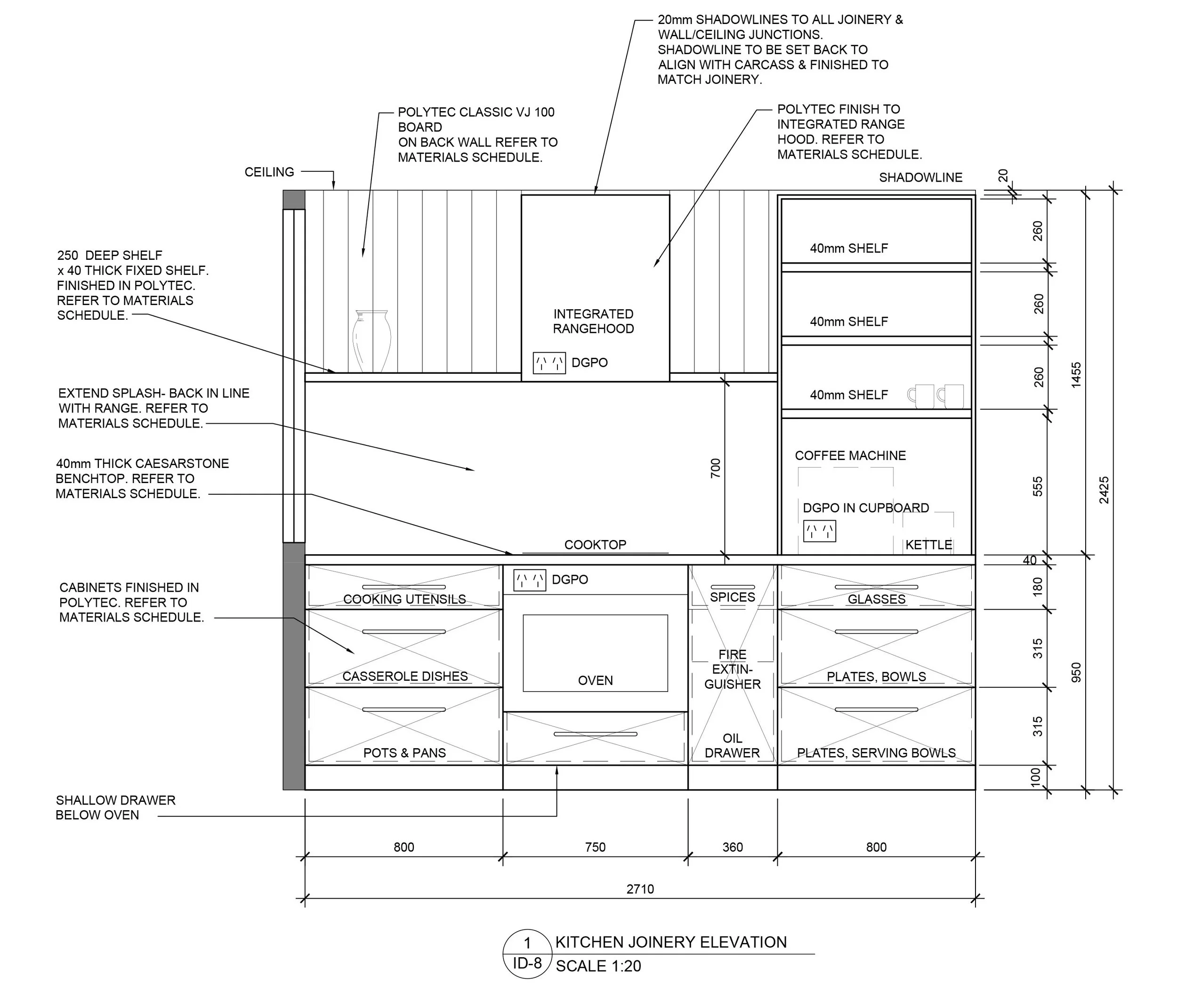 kitchen elevation  showing cabinetry and appliance positions for a Thredbo renovation.