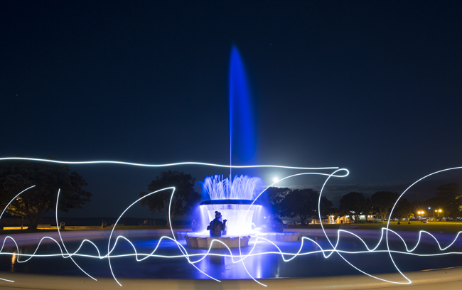 Mission Bay's fountain- with a bit of added i-phone light painting- had to get some waves in there somehow