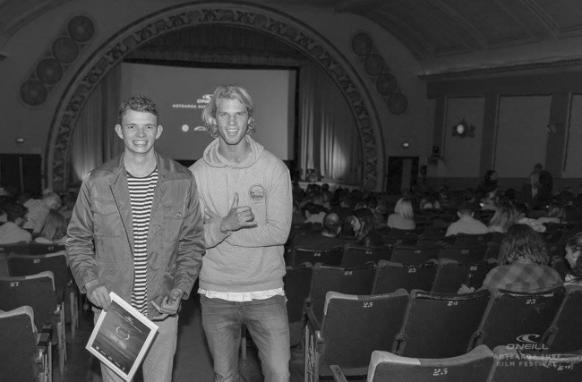 Billy and his good mate Arden at the finale of the Aotearoa Surf Film Fest 2016 