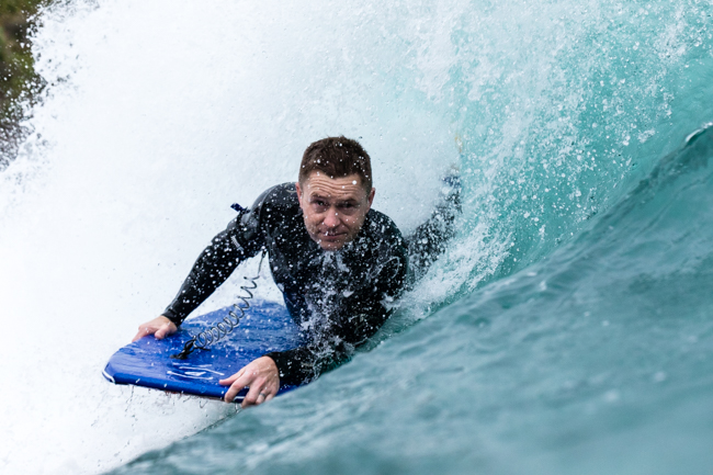 Former gut sliding champ, now stand up surfer Adrian Bray, having a relapse...ENSO-neutral will do that to you