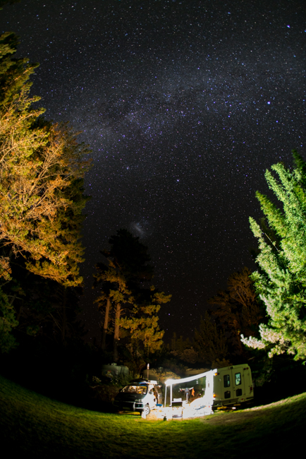 The camp set up under the Milky Way