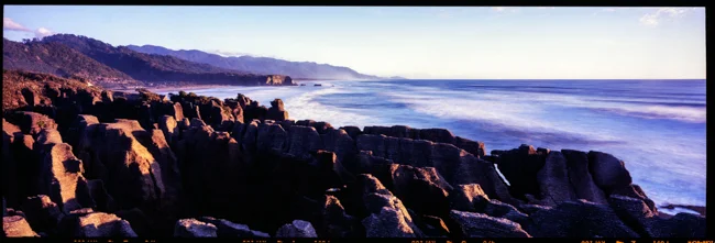 Punakaiki Rocks, West Coast. Shot on Velvia film with the Fotoman 617 Panoramic camera