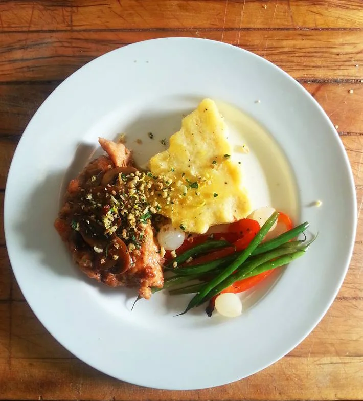 Chicken Marsala with Rosemary (Christmas Tree) Polenta and Seasoned Vegetables 