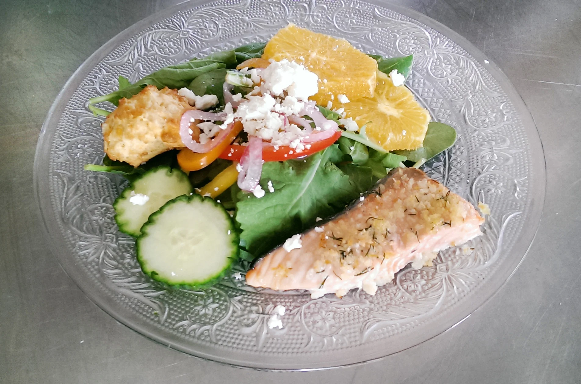 Citrus Salad with Crusted Baked Salmon and Cheddar Biscuit