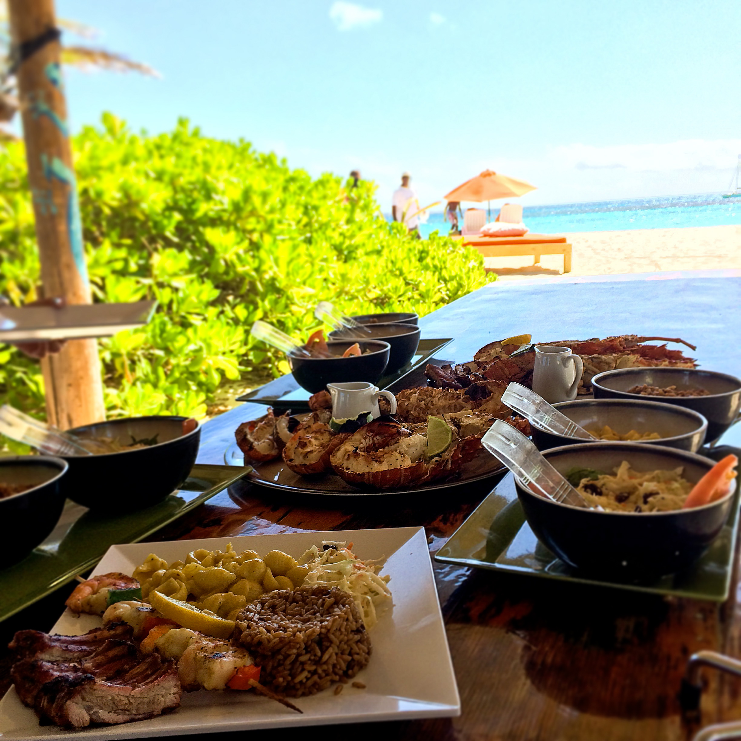 The full spread for lunch at Sandy Island - don't forget to order the sticky ribs with your Crustaceans!