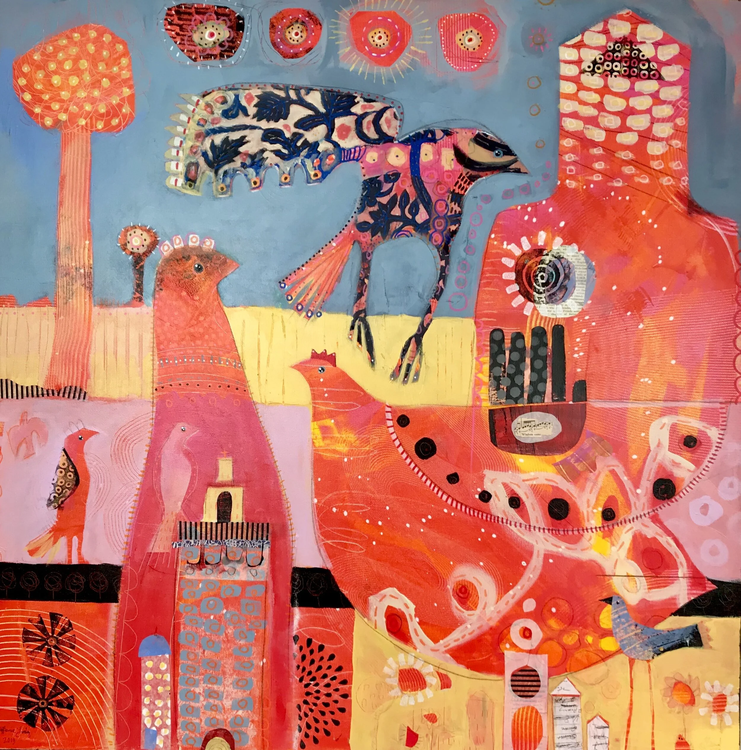 When Wisdom Flew towards Perfect Joy | Mixed Media | 36" x 36" 