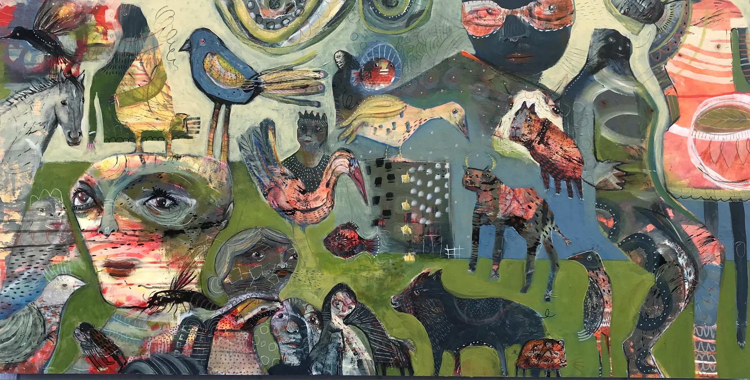 Woven Worlds of Want and Gain | Acrylic Paint on Canvas | 24" x 48" | $2750