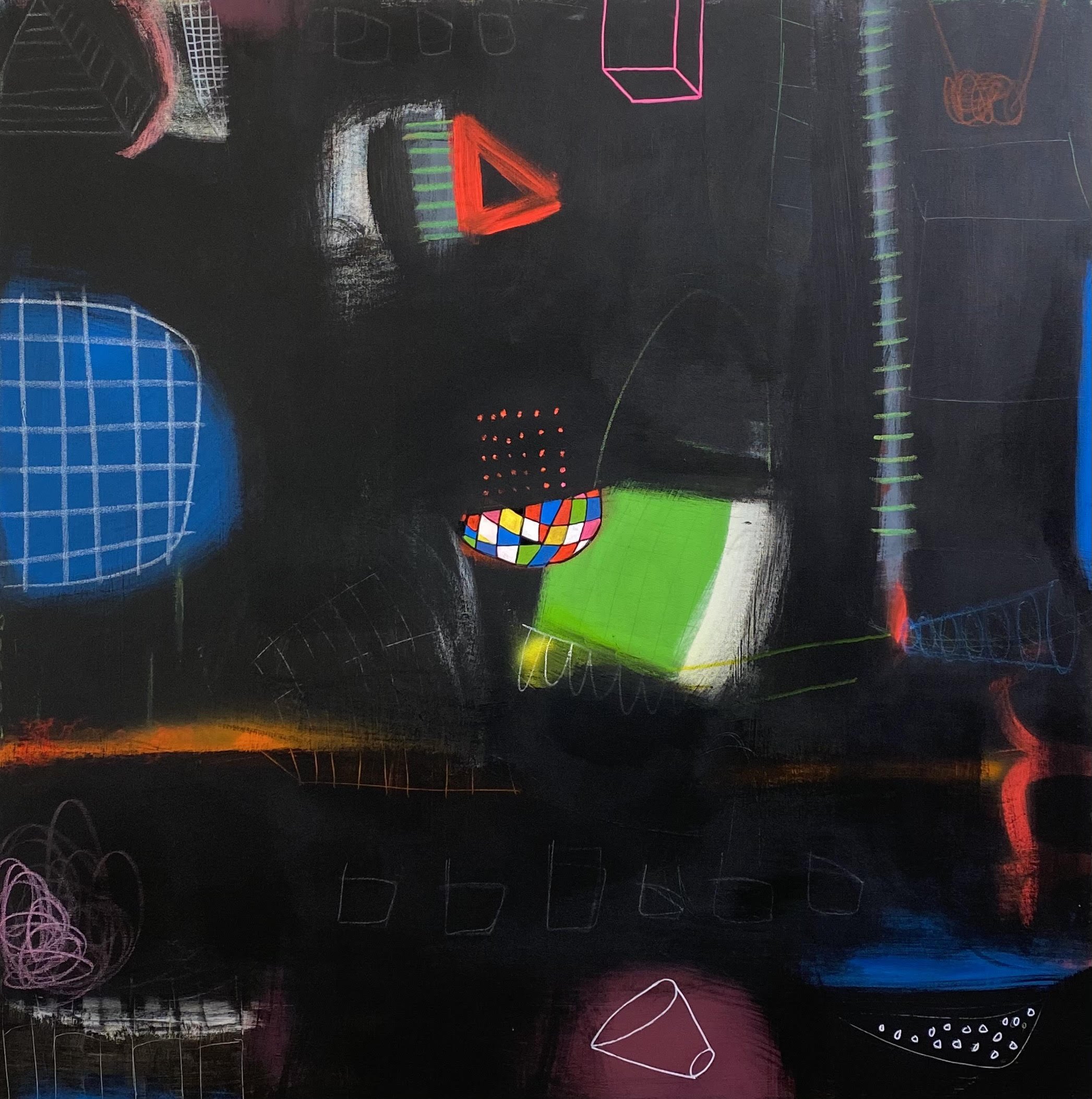 Friday Night at the Stardust Roller Rink | Acrylic Mixed Media on Canvas | 48" x 48" | $2800