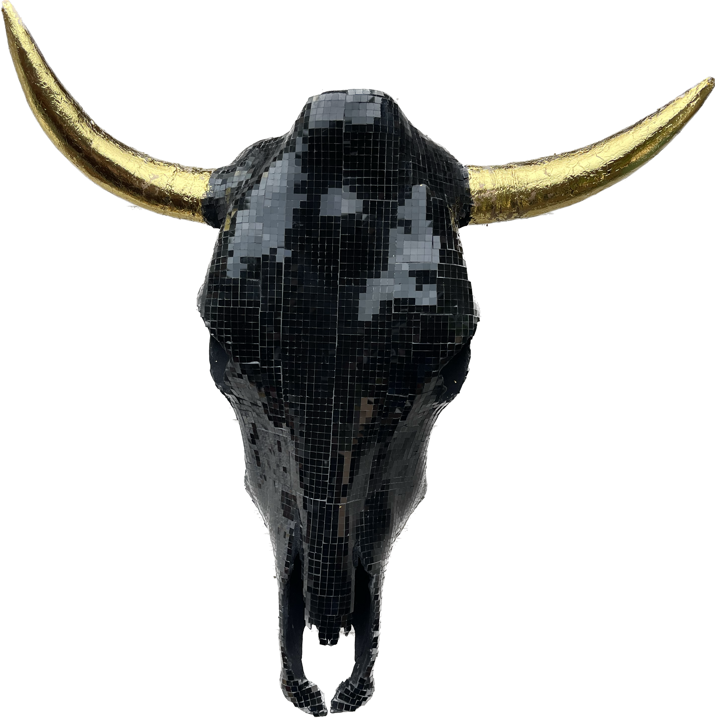 Versace | Glass Tile, Oil and Golf Leaf on Cow Skull | 19" x 20.5" x 8" | $1200