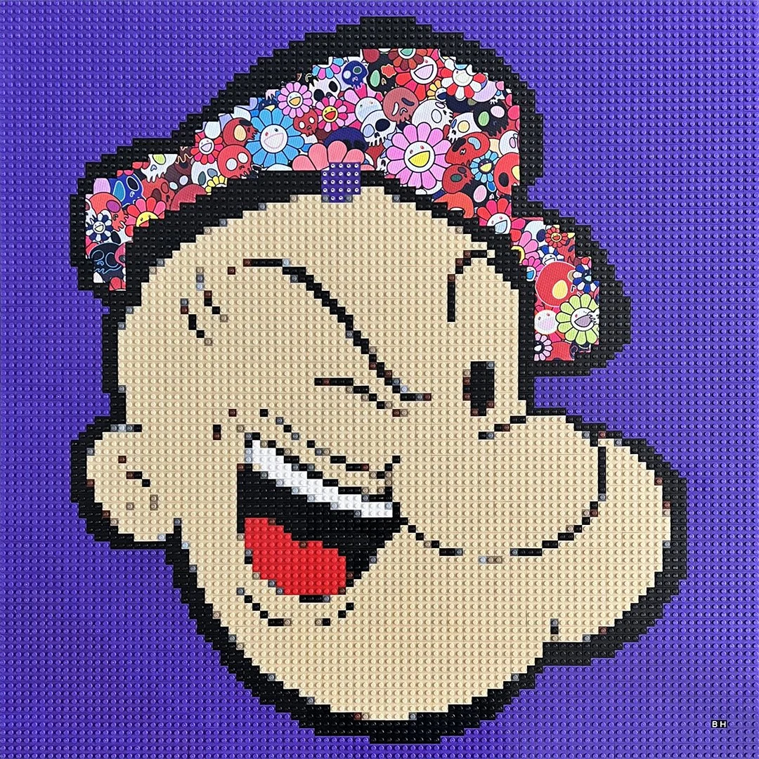 Takashi Pop | LEGO® Bricks + Fabric + Swarovski Crystals | 30"x30" | $4,000