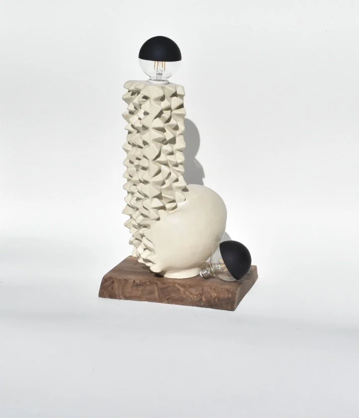 Untitled (sculptural lamp) | Porcelain and Walnut | 15" X 6" X 7" | $1900