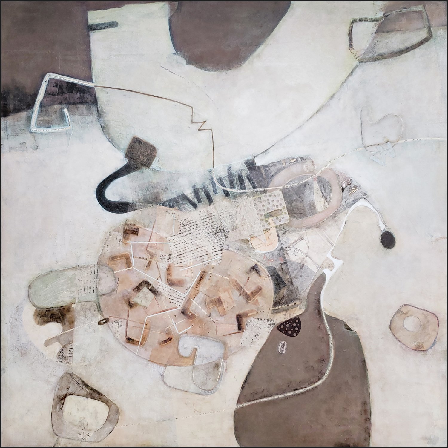  Flow  |  Chinese rice paper cold wax mixed media on wood panel  Custom Walnut Frame | 40" x 40" |  $3,250