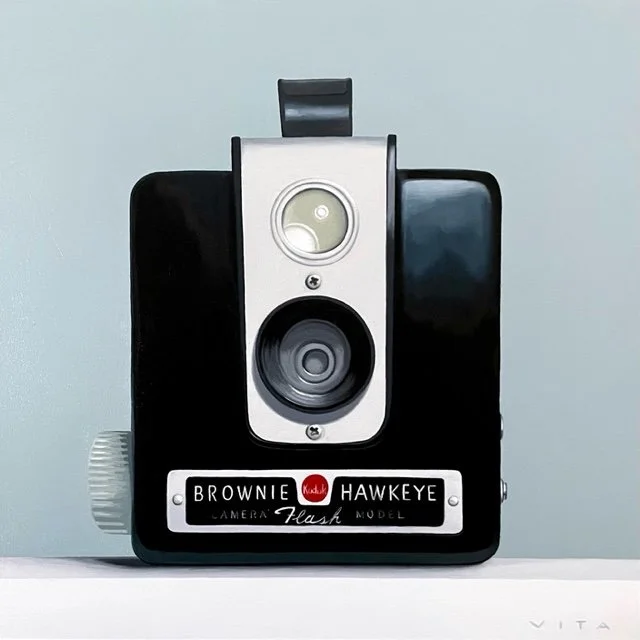 Brownie Hawkeye Camera  | Oil on Panel | 12”x12” | $600