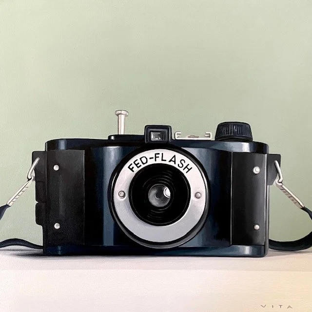 Fed Flash Camera | Oil on Panel | 12”x12” | $600