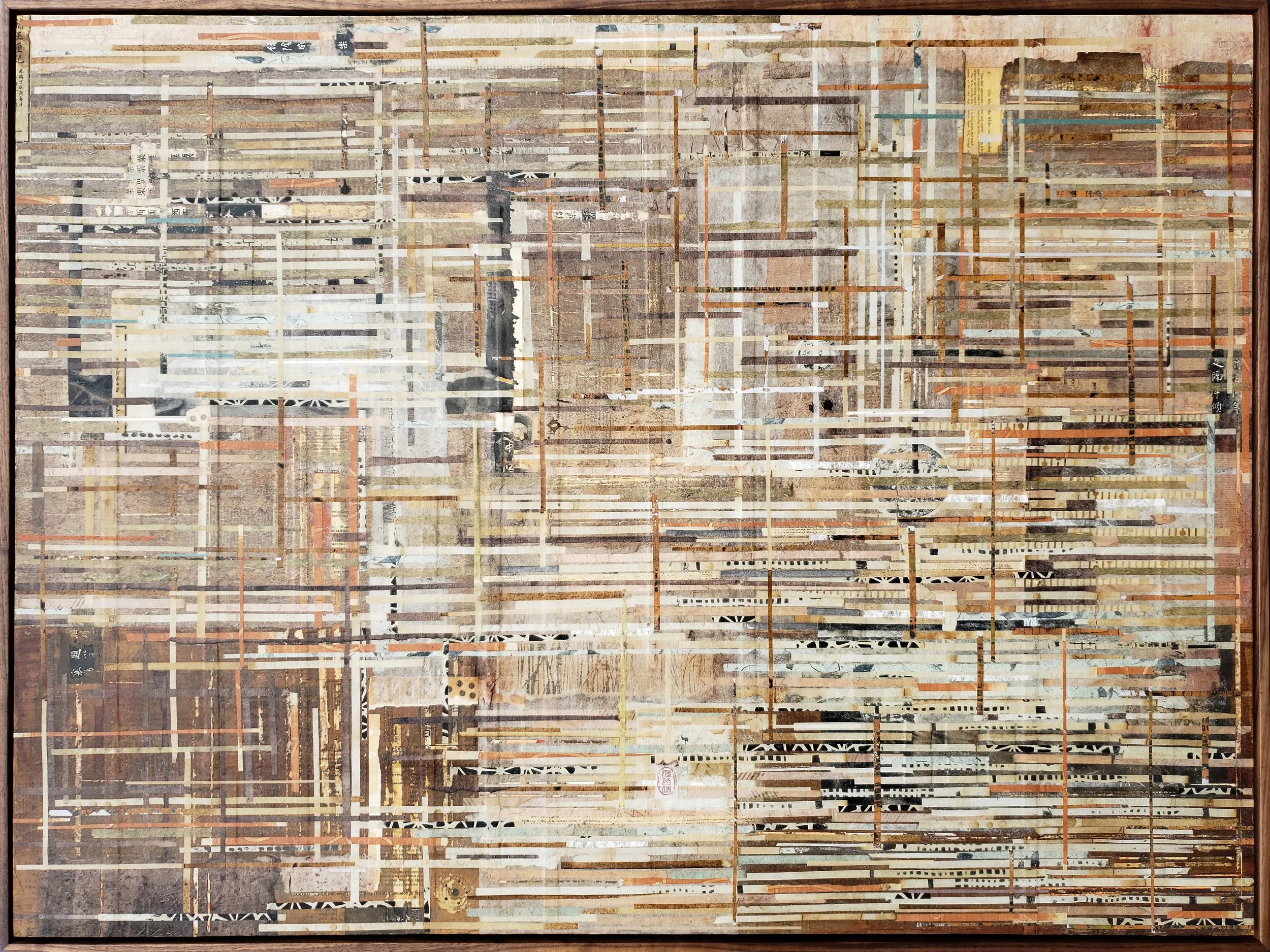 sold- Eternal Vitality II | Rice paper cold wax mixed media in custom walnut frame | 36" x 48" | $3,850