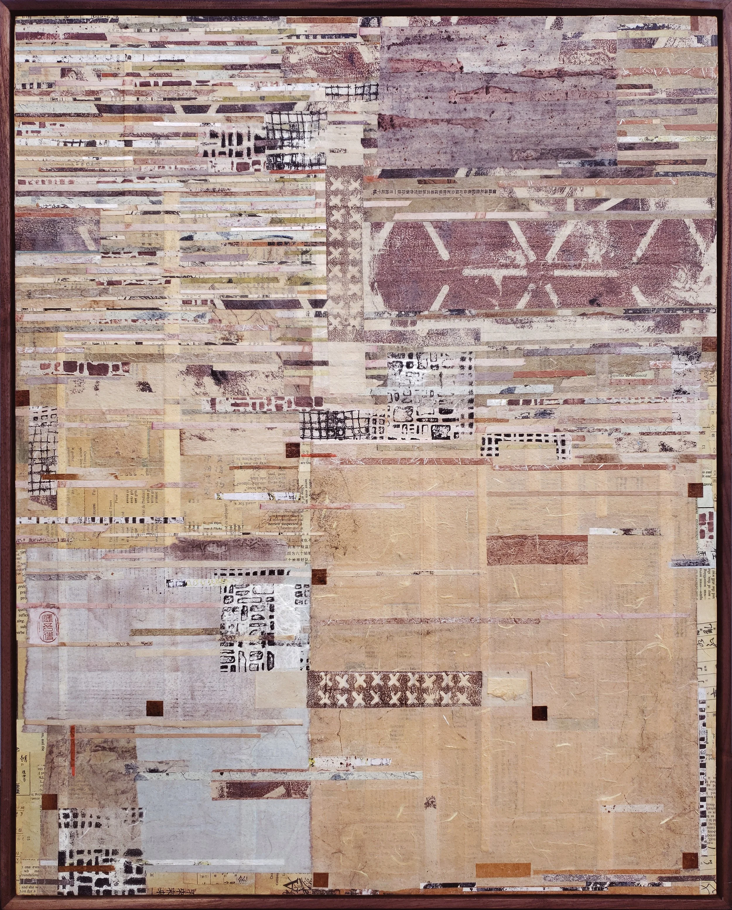 Hilltop Blossoms I | Rice paper cold wax mixed media in custom walnut frame | 30" x 24" | $2,450 [Diptych $3,920]