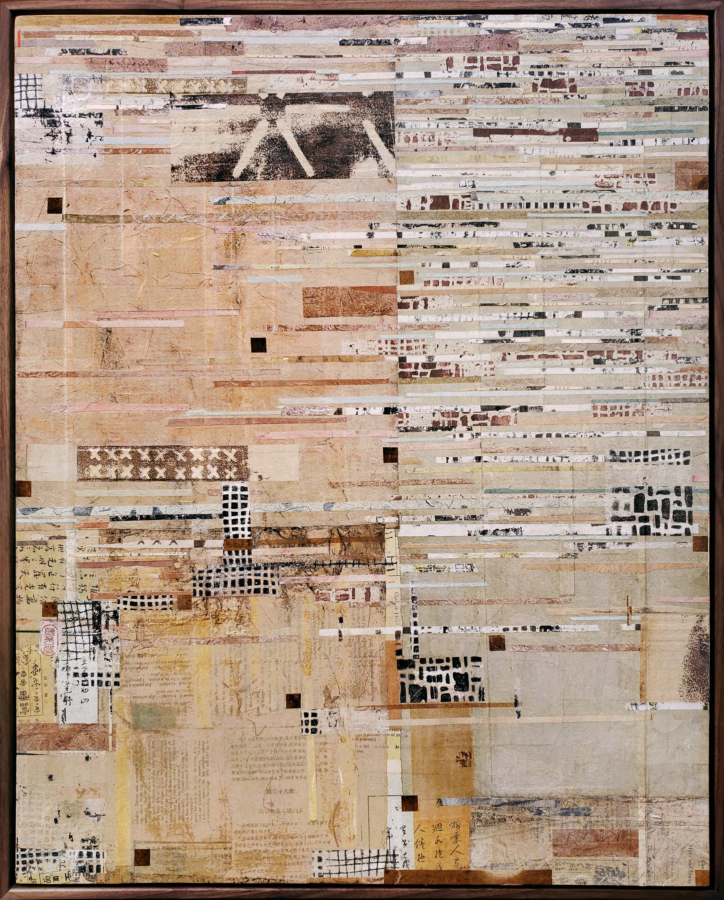 Hilltop Blossoms II | Rice paper cold wax mixed media in custom walnut frame | 30" x 24" | $2,450 [Diptych $3,920]