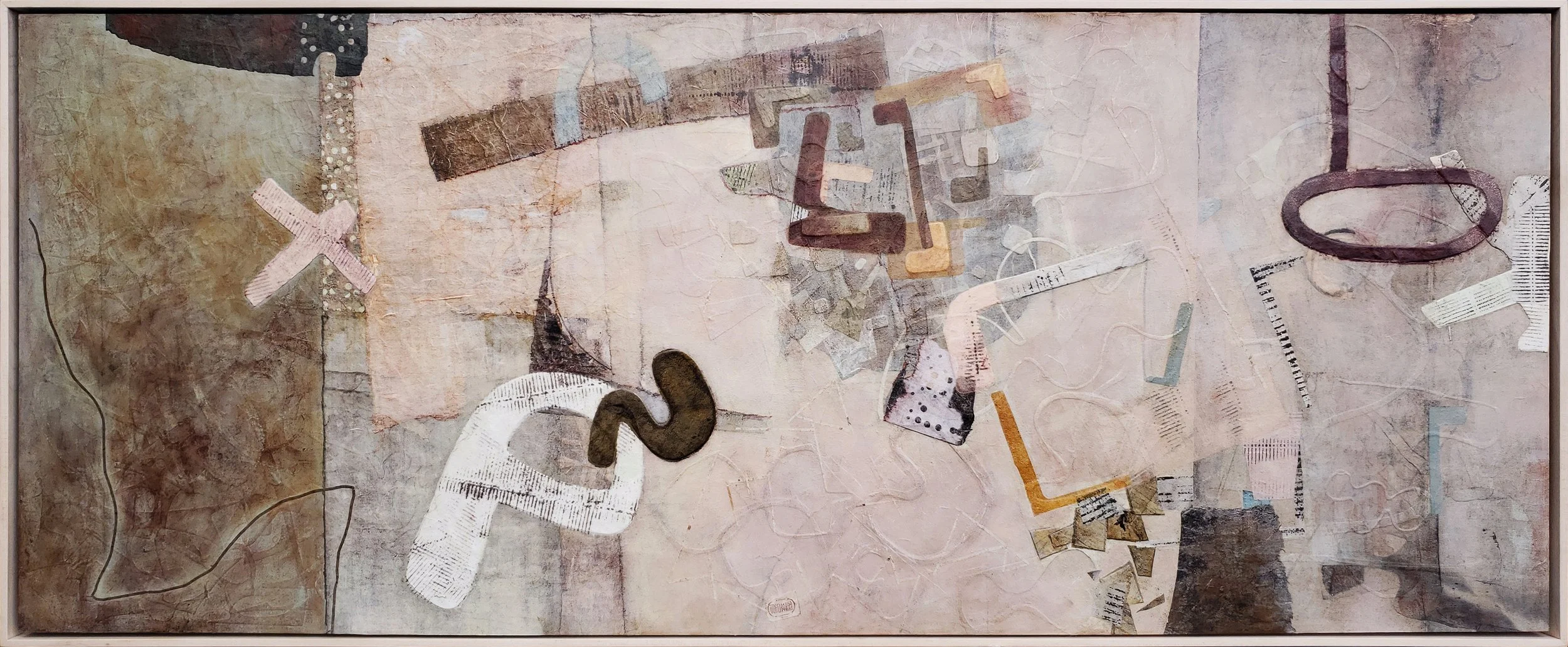 Summer Breeze I  |  Chinese rice paper cold wax mixed media on wood panel  Custom Maple Frame  |  24" x 60" | $3,400 (Diptych $5,440)