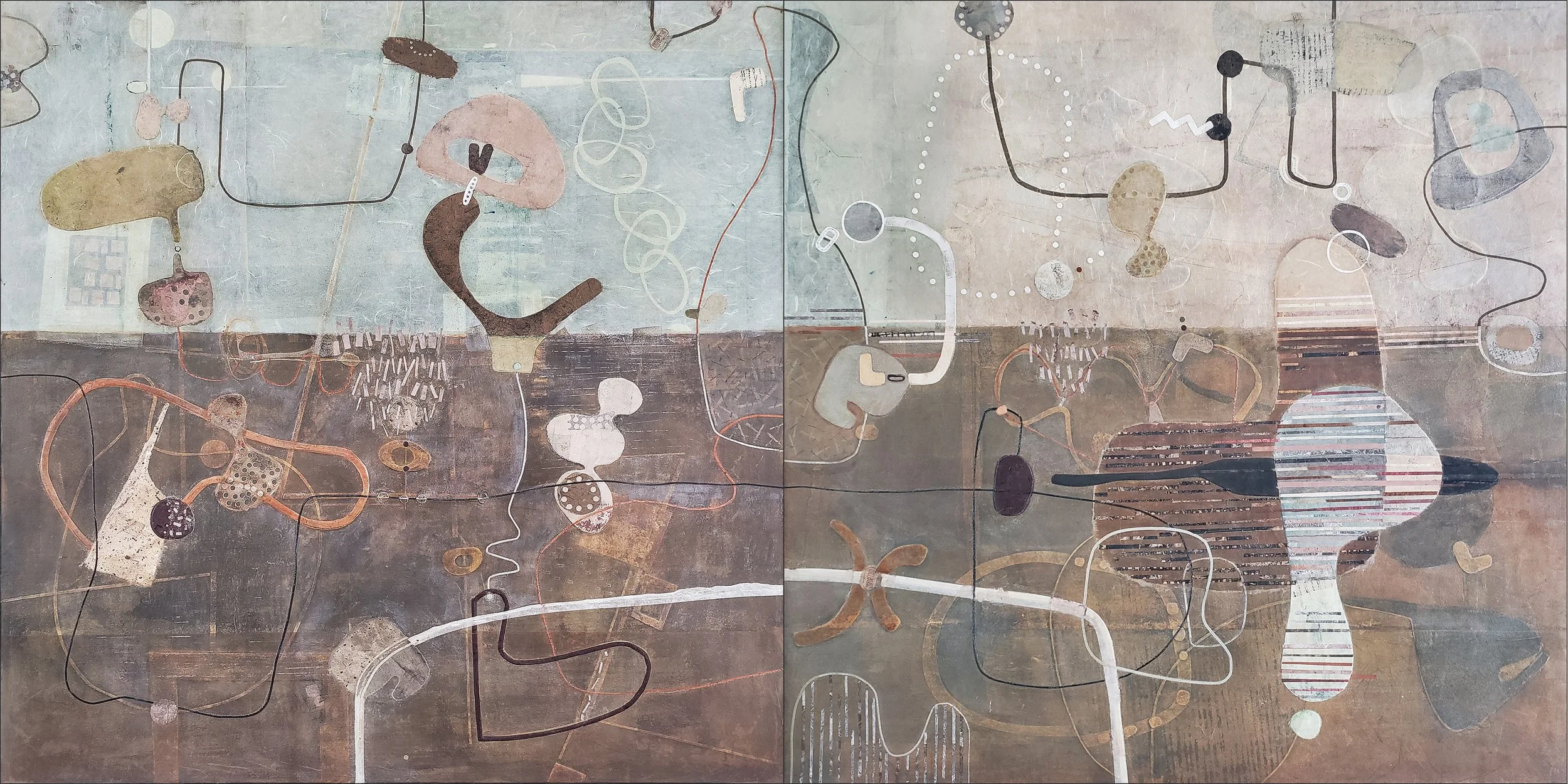 The Voyage [Diptych] | Rice paper cold wax mixed media  | 36" x 72" x 1.5”  | $4,850   