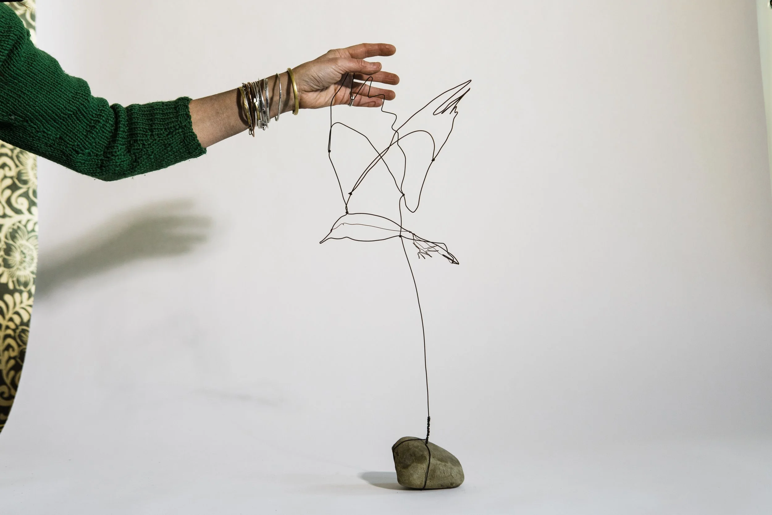 Bird On A Rock | Wire and Stone | 18-24" x 12" | $180