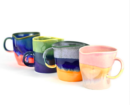 Abstract Distorted Mugs | Ceramic and Glaze | 4" x 3.5"  Gray Sky Gallery