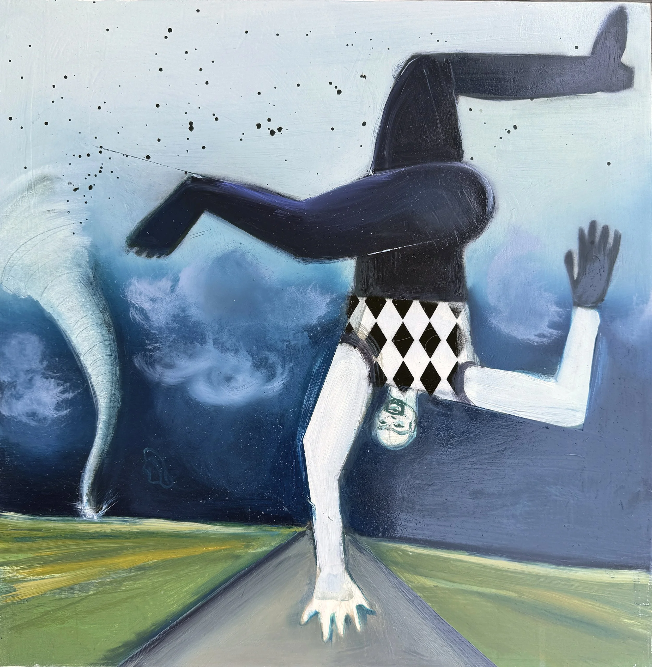 Last Man Handstanding 16 x 16 oil on panel Milrany.jpg