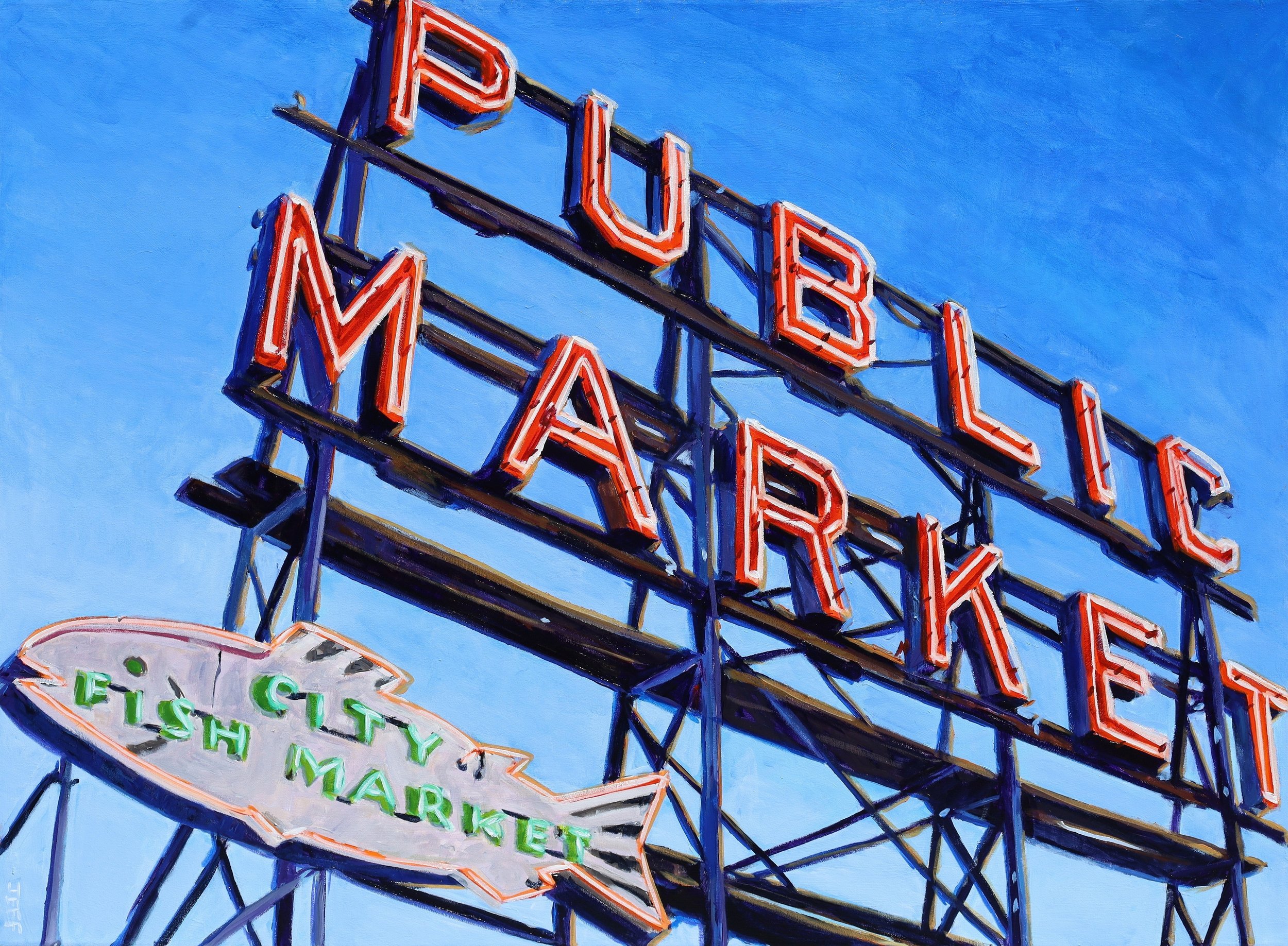 Pike Place Dawn, Acrylic, 36x48 inches, Jeff Wilson, 2025.jpg