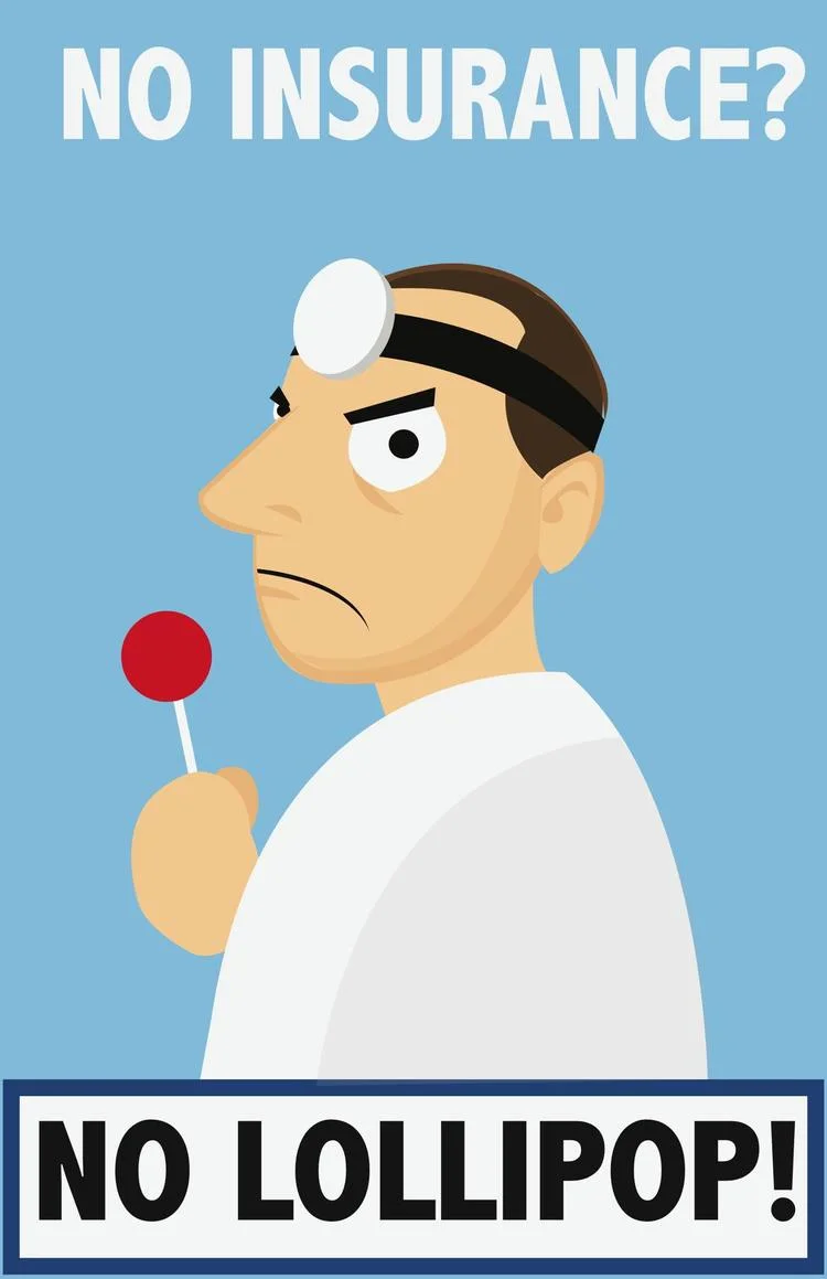 NO INSURANCE, NO LOLLIPOP.Artwork created for: BAND-AIDS NURSE.Vector.&nbsp;2012.
