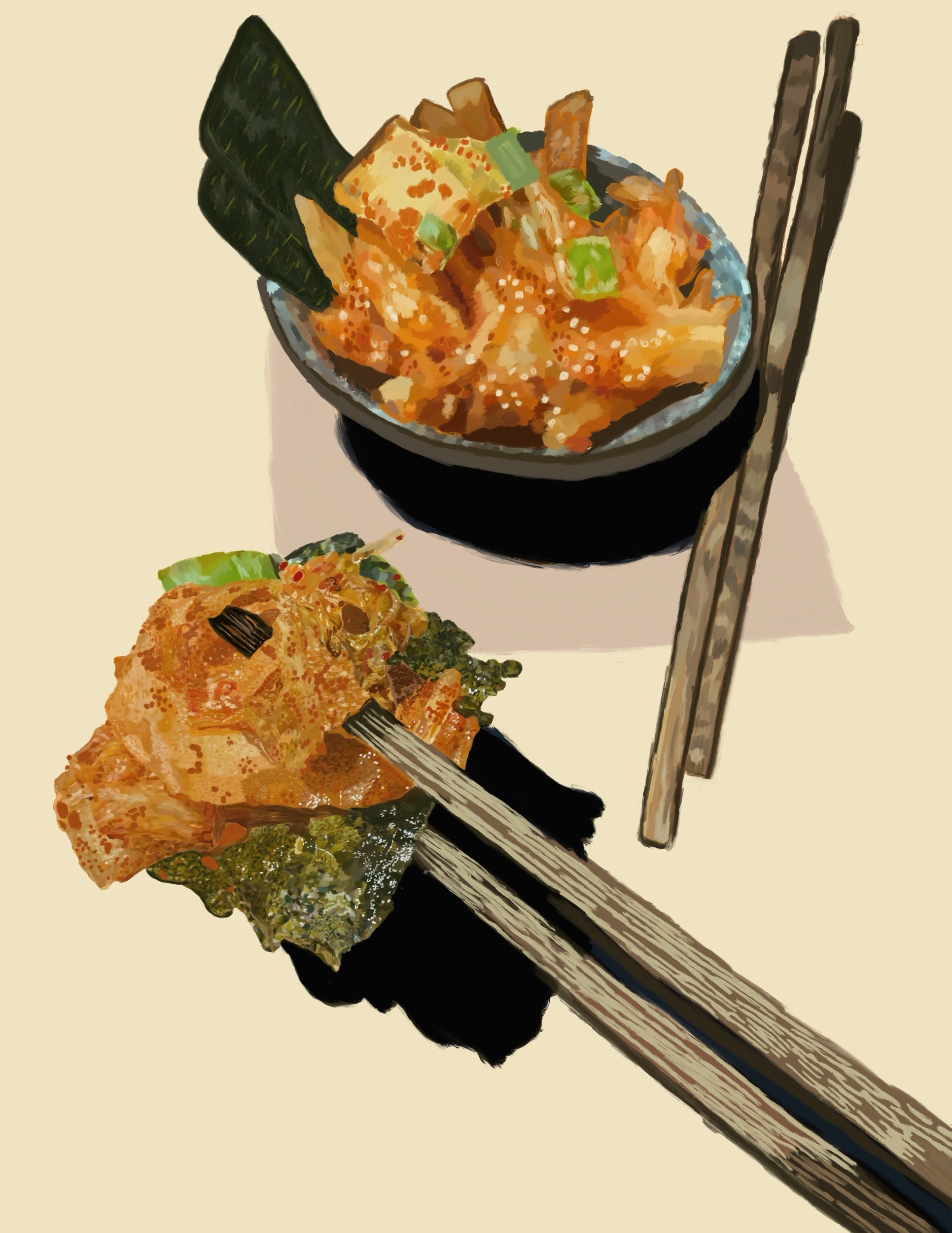Kimchi in Chopsticks Illustration