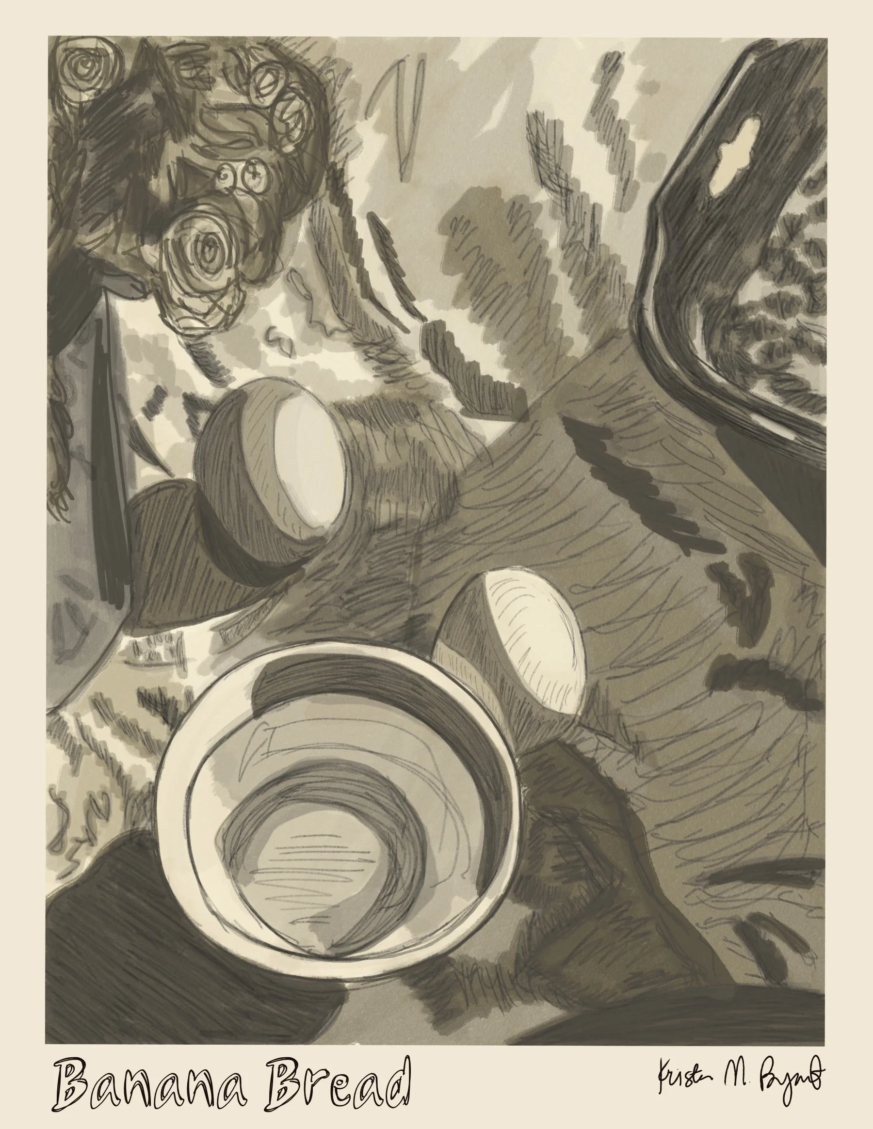 Illustrated Poster of Banana Bread Ingredients 