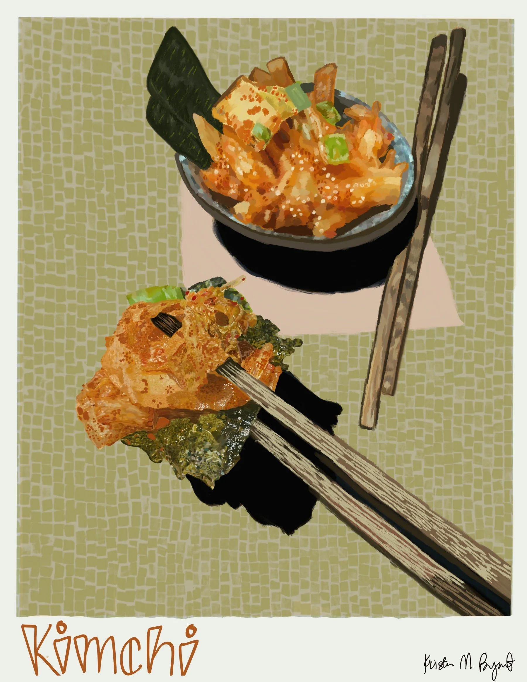 Illustrated Poster of Kimchi and Chopsticks