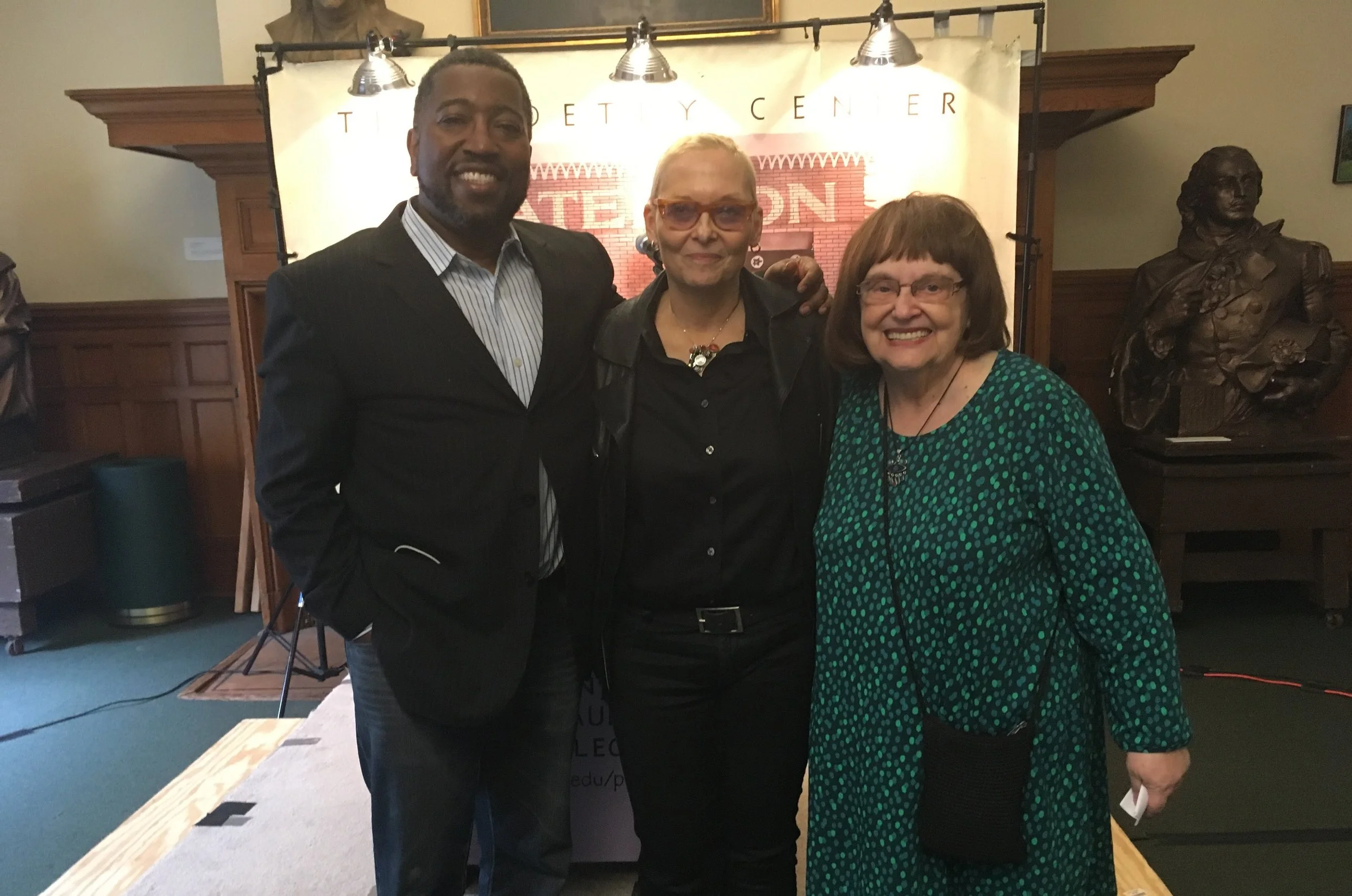 Major Jackson and Jan Beatty with founder/executive director of the Poetry Center, Maria Mazziotti Gillan
