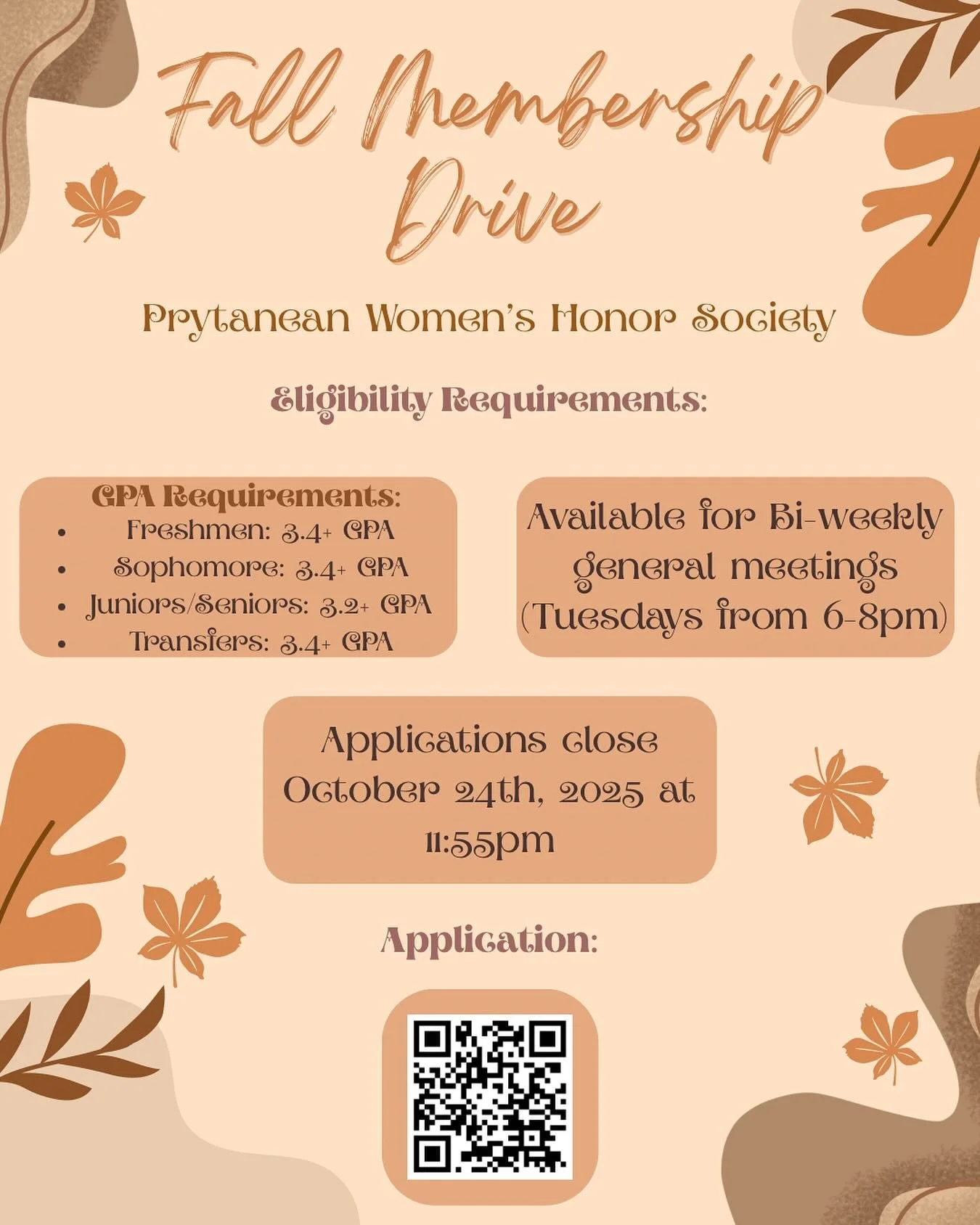 Fall membership is now open! Please apply by October 24th at 11:55 pm 🍂