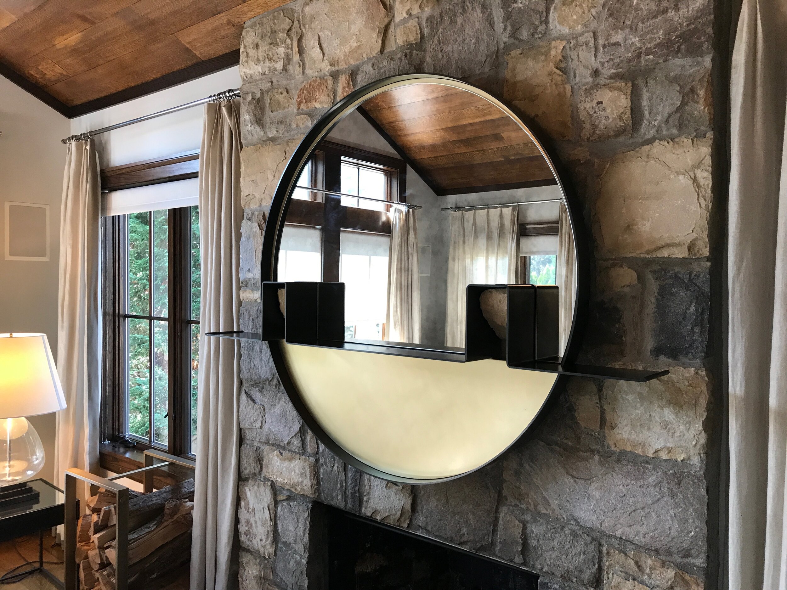  Blackened steel and bronze mirror fabricated for a private residence with Kin and Company 