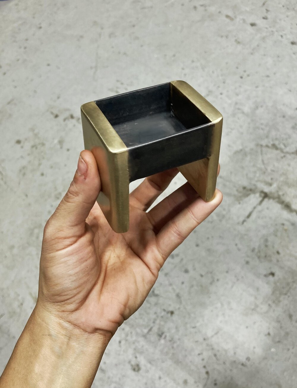  Patinated bronze and steel ashtray 