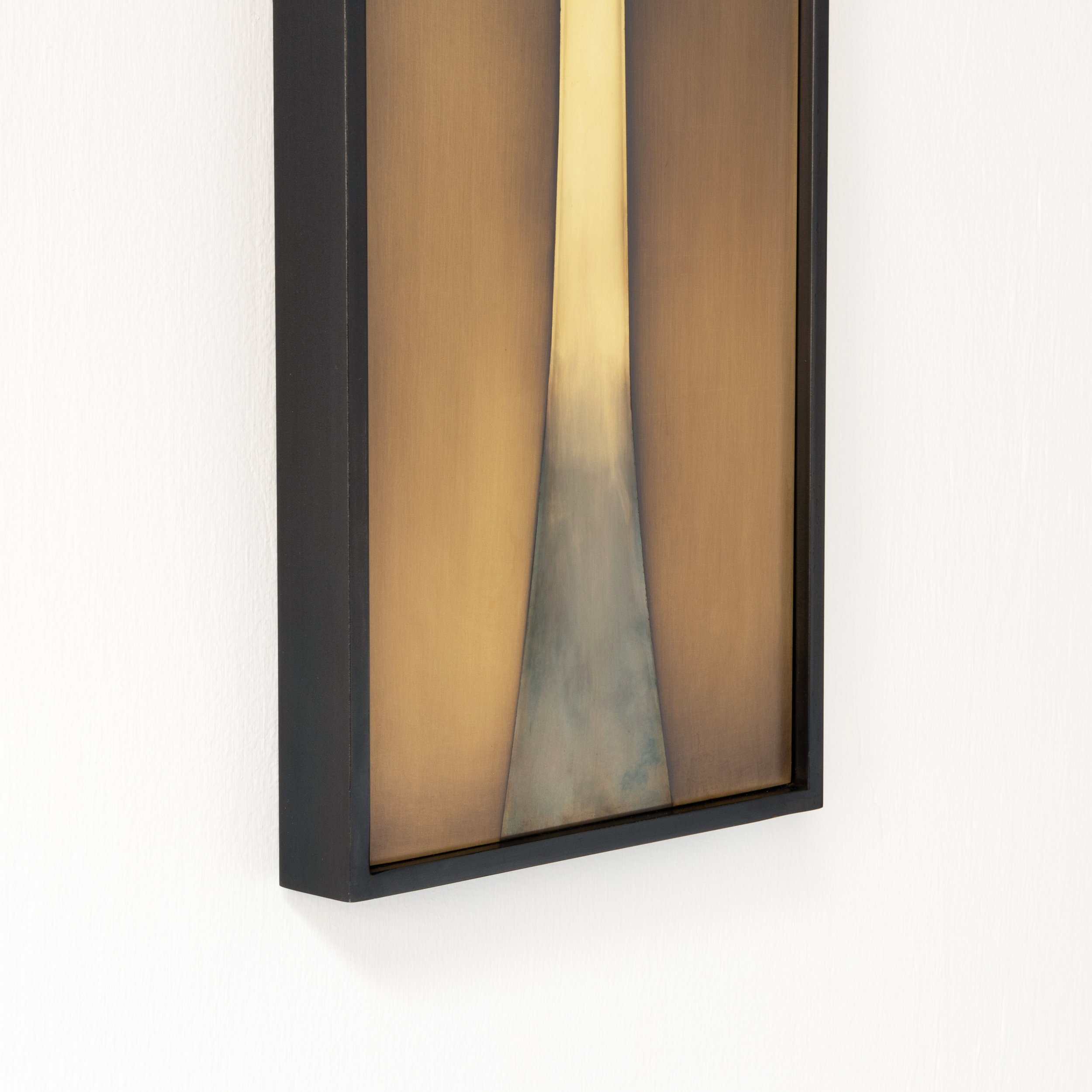 Solar Corridor 10” W 30” H 1” D Polished and patinated bronze, steel and wood 2025