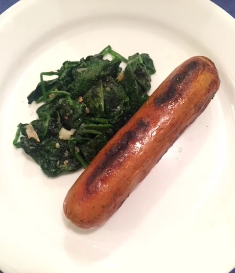 Sausage and sautéed spinach. Not as sad as it looks.