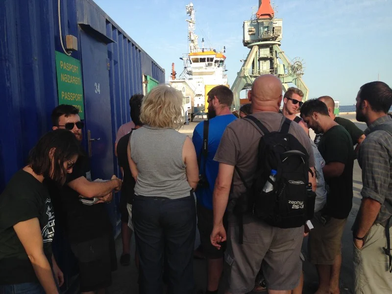 That blue freight container is passport control…