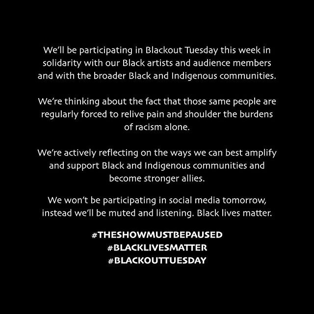 #blackouttuesday #theshowmustbepaused OtM▪️
If you&rsquo;re participating in #blackouttuesday , only post using those two hashtags, not the black lives matter hashtag. As we&rsquo;ve come to learn this morning, it&rsquo;s messing up the IG algorithm 