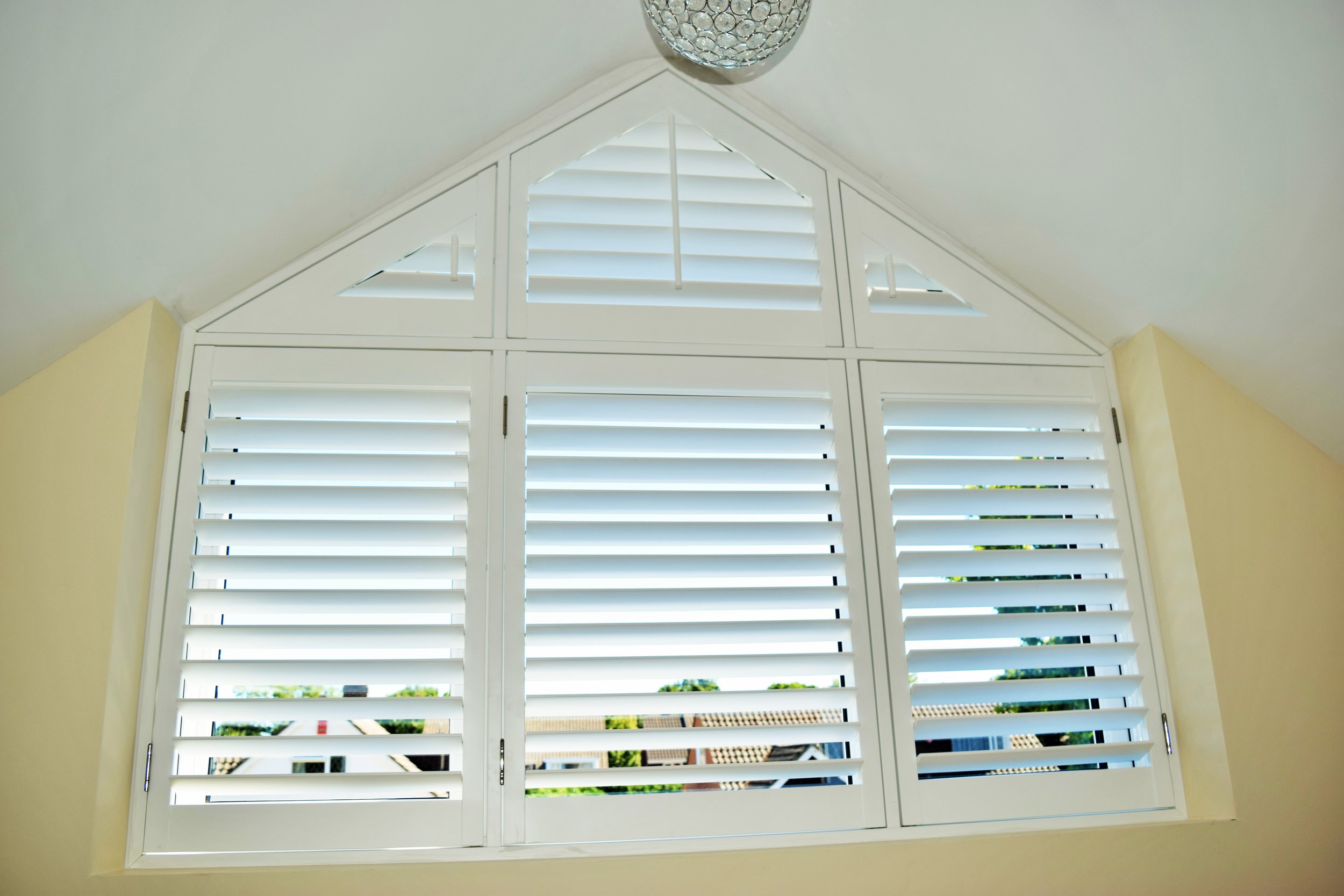 Triangle shape window plantation shutters Lymington Hampshire