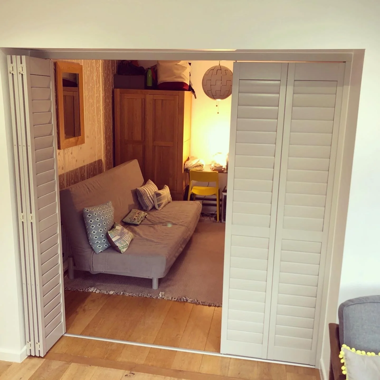 Room Divider Shutters in Grey - Half Open.jpg