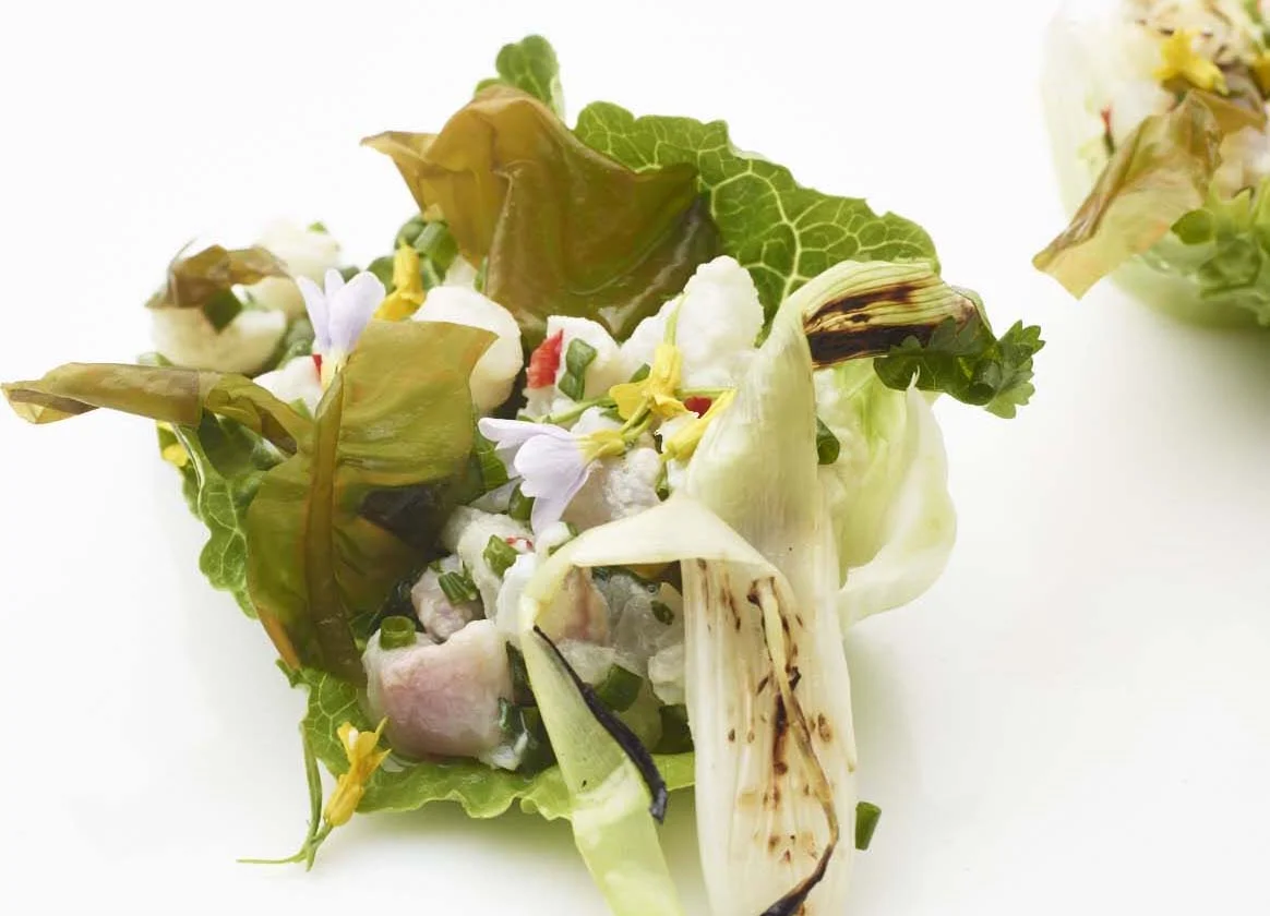 Kveiteceviche med syltet butare