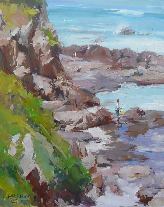 Rock fisherman, One Tree Point 10 x 8 ins