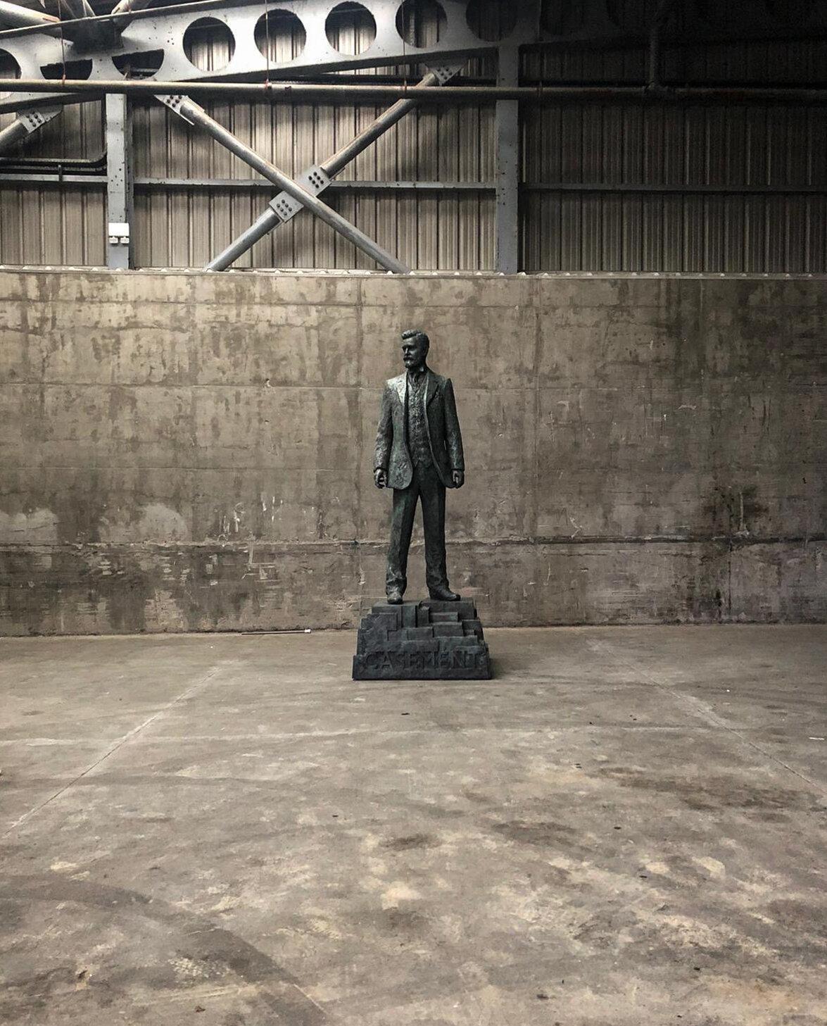 The Roger Casement sculpture in Dún Laoghaire storage area