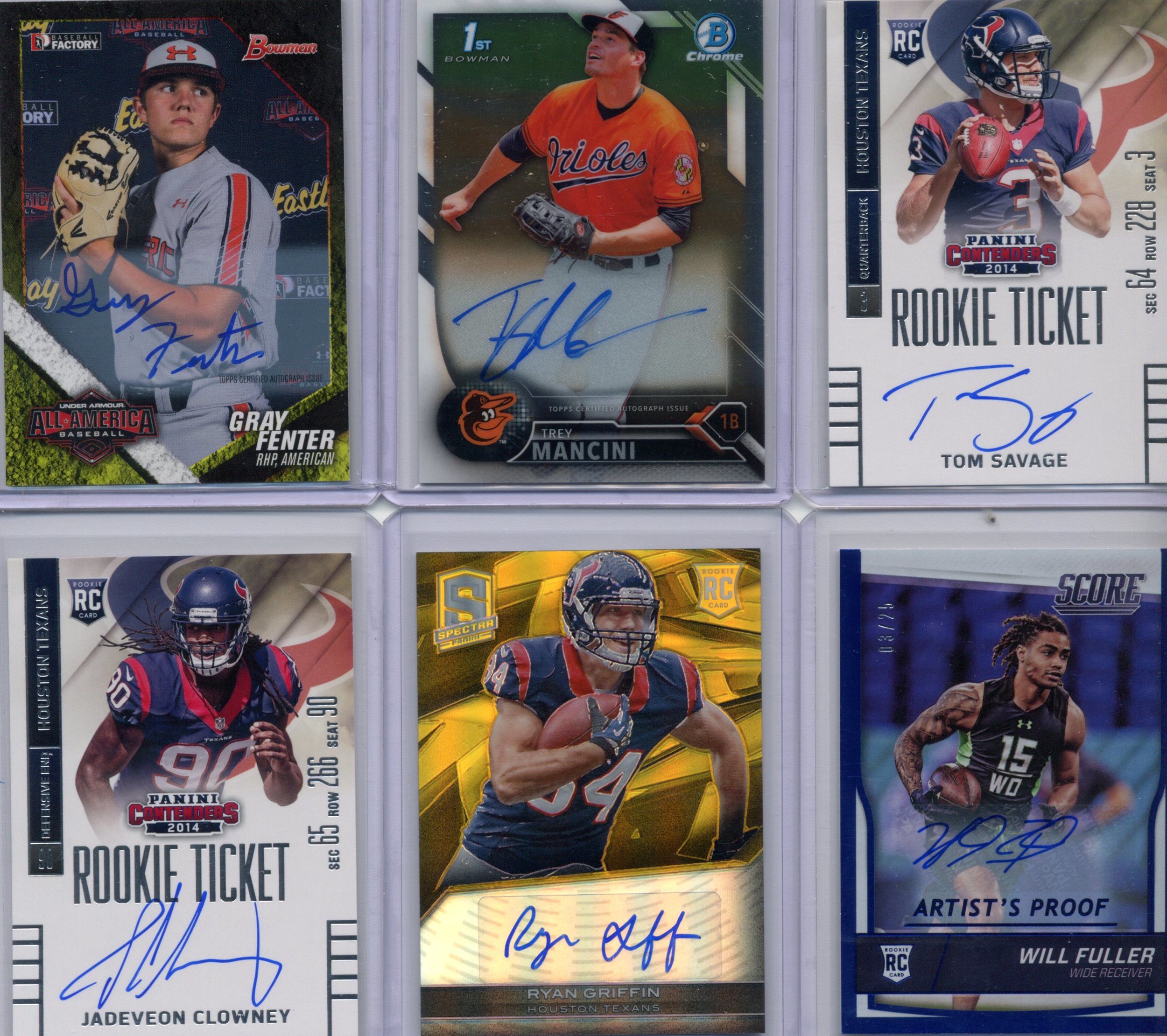 Gray Fenter Trey Mancini Tom Savage Jadeveon Clowney Ryan Griffin Will Fuller