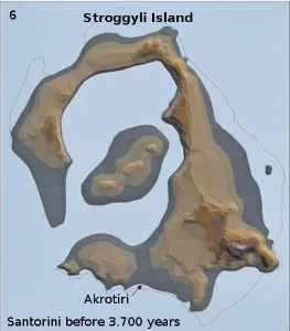 Santorini 3.700 years ago with a circular shape, known as "Stroggyli"at the time. 