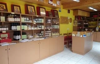 The Monastery of Prophet Elias in Santorini has a shop filled with food made by the monks