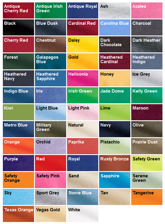 Gildan Color Chart 2016